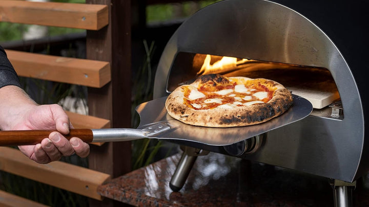 Mustang Pizzaschaufel mit grosser Fläche | 30,5cm x 30 cm | Pizzaschieber Aluminium 85cm Länge | Gri