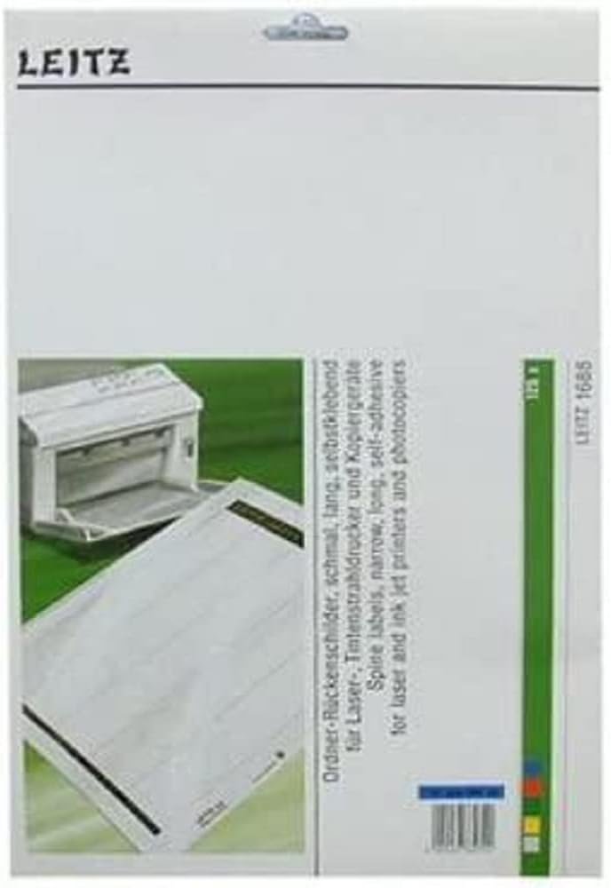 Leitz PC-beschriftbare Rückenschilder selbstklebend für Standard- und Hartpappe-Ordner, 125 Stück, L