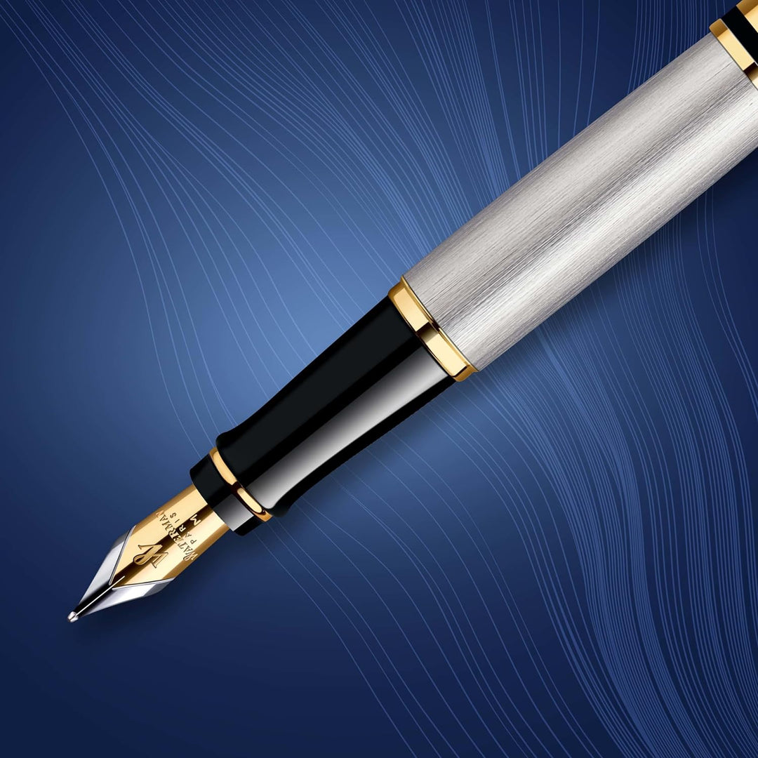 Waterman Expert Füller , Edelstahl mit Zierteile aus 23 K Gold , Füllfederhalter mit feiner Feder ,