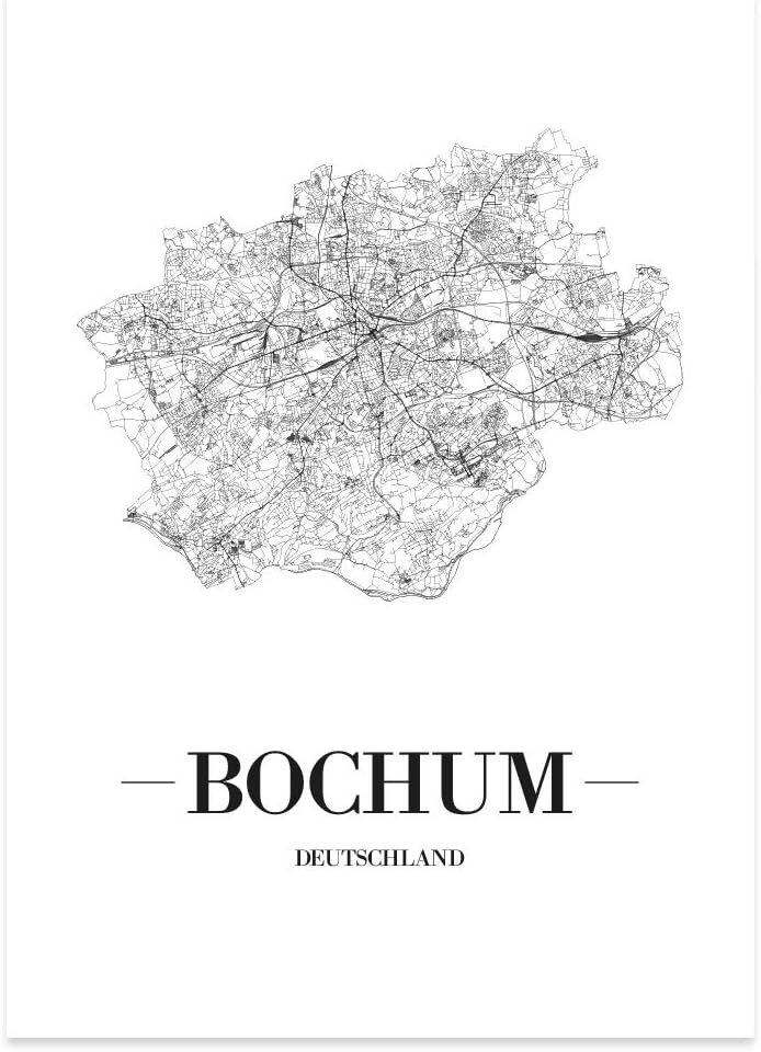 JUNIWORDS Stadtposter, Bochum, Wähle eine Grösse, 60 x 90 cm, Poster, Schrift A, Weiss 60 x 90 cm Sc
