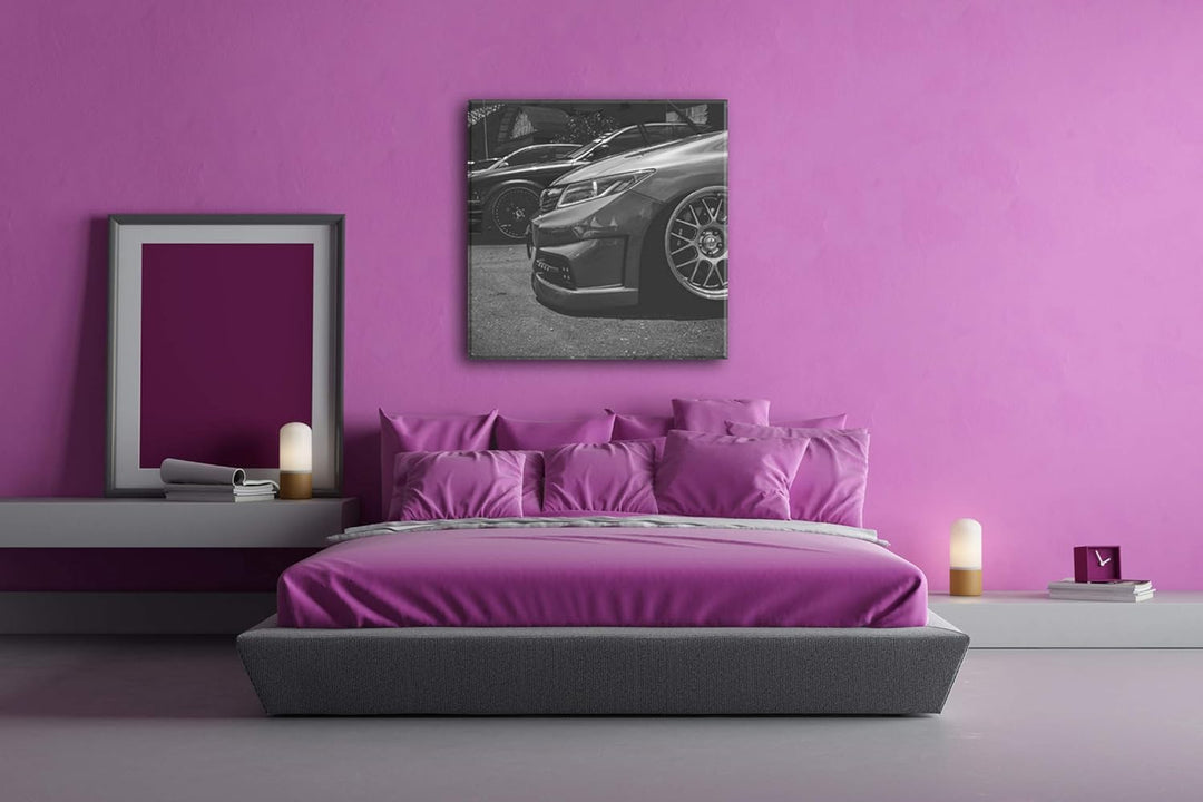 deyoli Getunte Autos Format: 60x60 Effekt: Schwarz&Weiss als Leinwandbild, Motiv auf Echtholzrahmen,