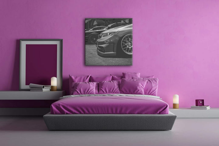 deyoli Getunte Autos Format: 60x60 Effekt: Schwarz&Weiss als Leinwandbild, Motiv auf Echtholzrahmen,