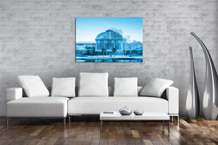deyoli riesiges Gewächshaus Format 80x60 Effekt: Monocrome Blau als Leinwandbild, Motiv fertig gerah