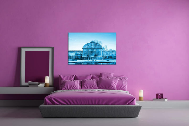 deyoli riesiges Gewächshaus Format 80x60 Effekt: Monocrome Blau als Leinwandbild, Motiv fertig gerah