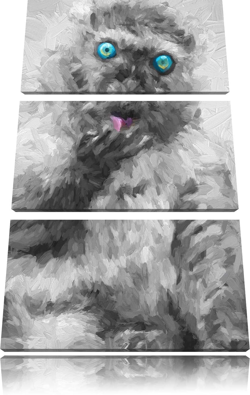 prächtiger Blauaugenmaki beim Putzen schwarz/weiss Deluxe 3-Teiler Leinwandbild 120x80 Bild auf Lein