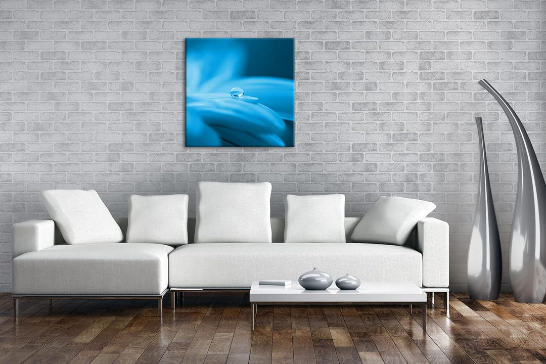 deyoli Wassertropfen auf Blauer Blume im Format: 70x70 Effekt: Zeichnung als Leinwandbild, Motiv auf