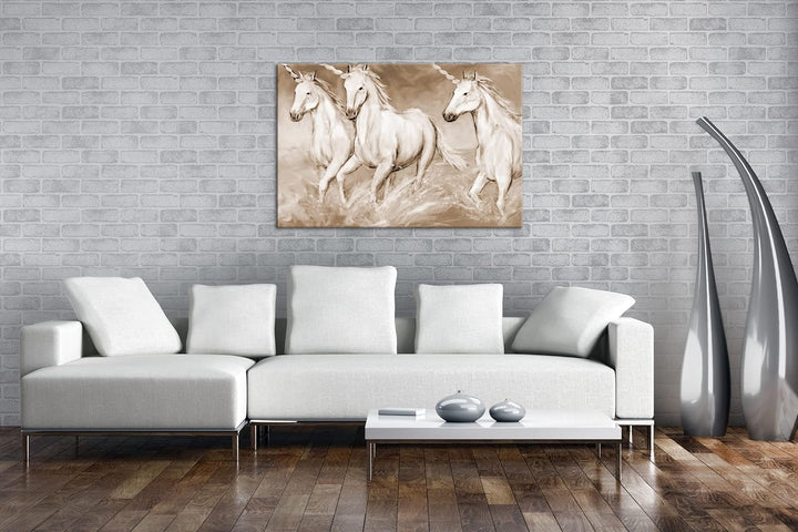 deyoli zauberhafte Einhorn Herde Format: 80x60 Effekt: Sepia als Leinwandbild, Motiv fertig gerahmt