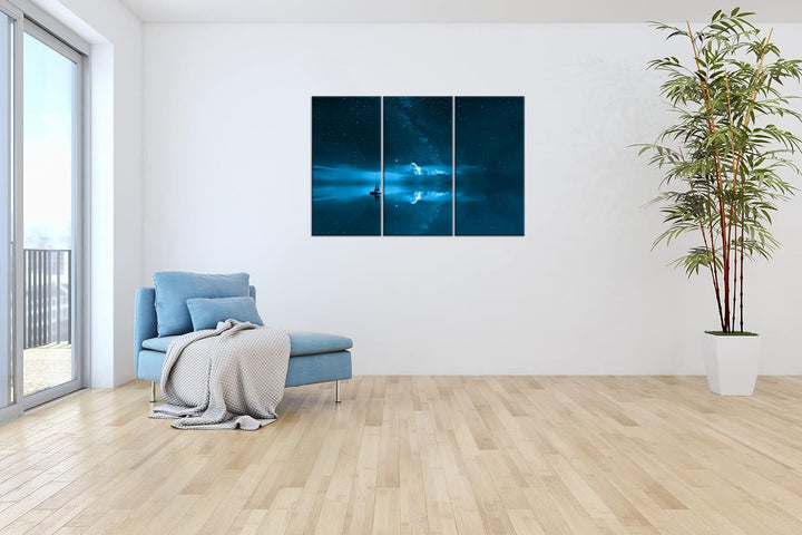 deyoli Sternenhimmel auf See Format: 120x80 3Teilig Effekt: Monocrome Blau als Leinwand, Motiv ferti