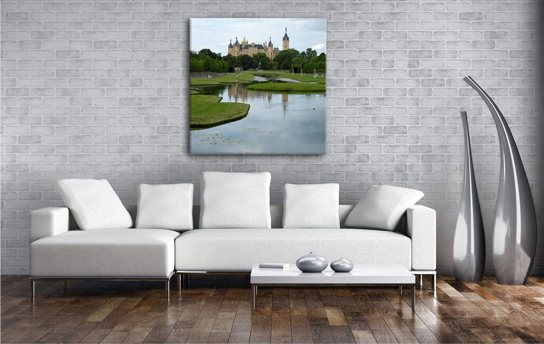 deyoli Schweriner Schloss in Mecklenburg im Format: 60x60 als Leinwandbild, Motiv fertig gerahmt auf