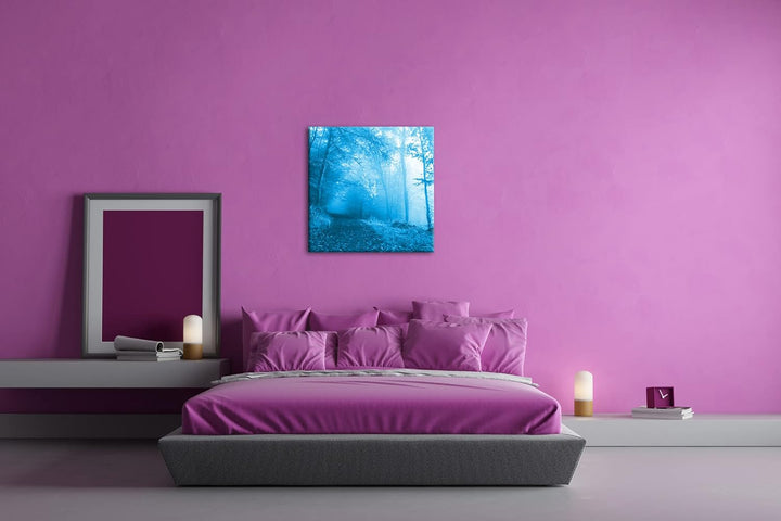 deyoli vernebelter Waldweg im Herbst Format: 60x60 Effekt: Monocrome Blau als Leinwandbild, Motiv fe