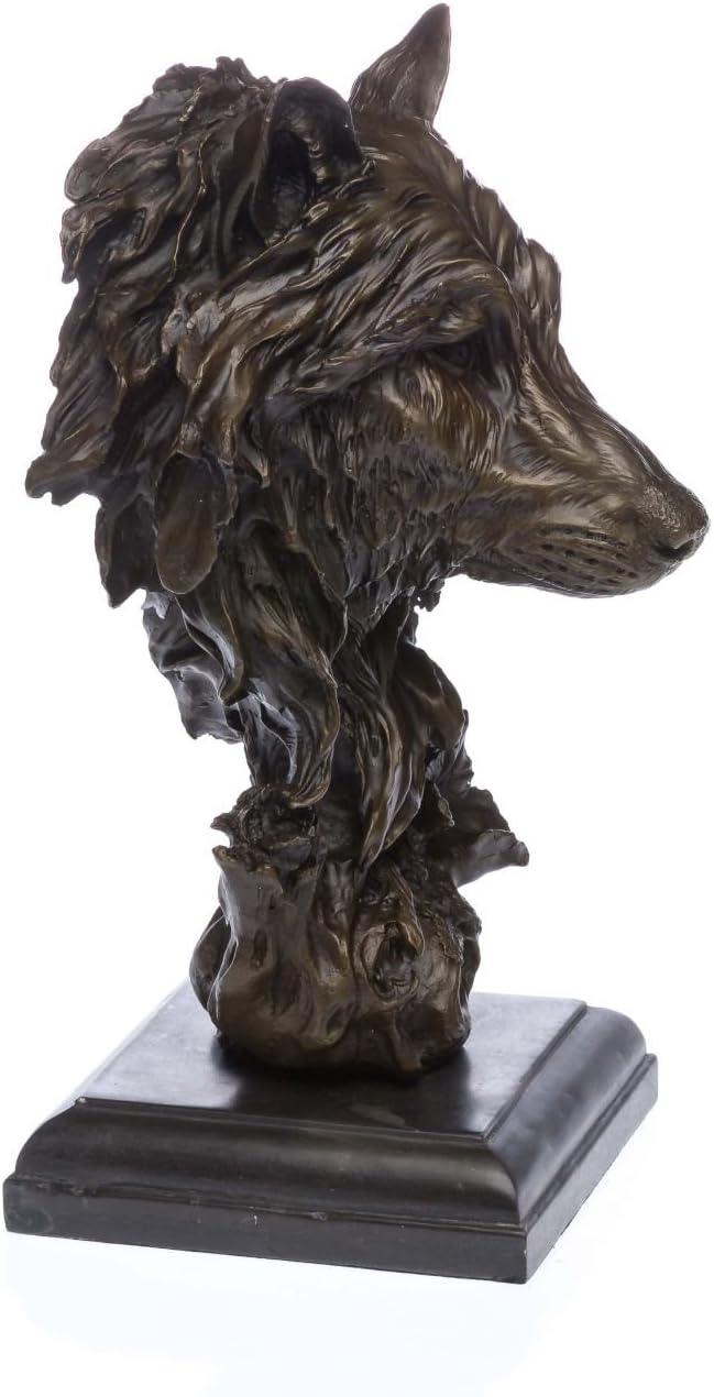 aubaho Bronzeskulptur Büste Wolf Bronze Figur Skulptur 37cm Kunst Antik-Stil