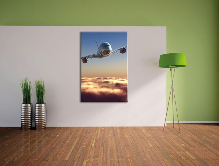 Flugzeug über den Wolken, Format: 100x70 auf Leinwand, XXL riesige Bilder fertig gerahmt mit Keilrah