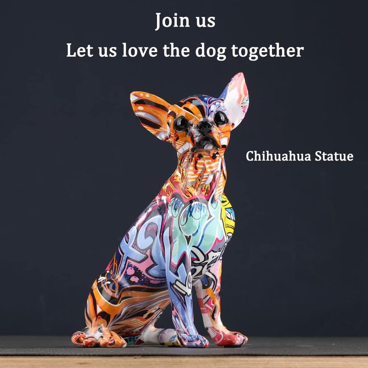 Chihuahua-Hundestatue aus Harz – Heimdekoration, bunte Chihuahua-Hundestatue, bunte Graffiti-Chihuah