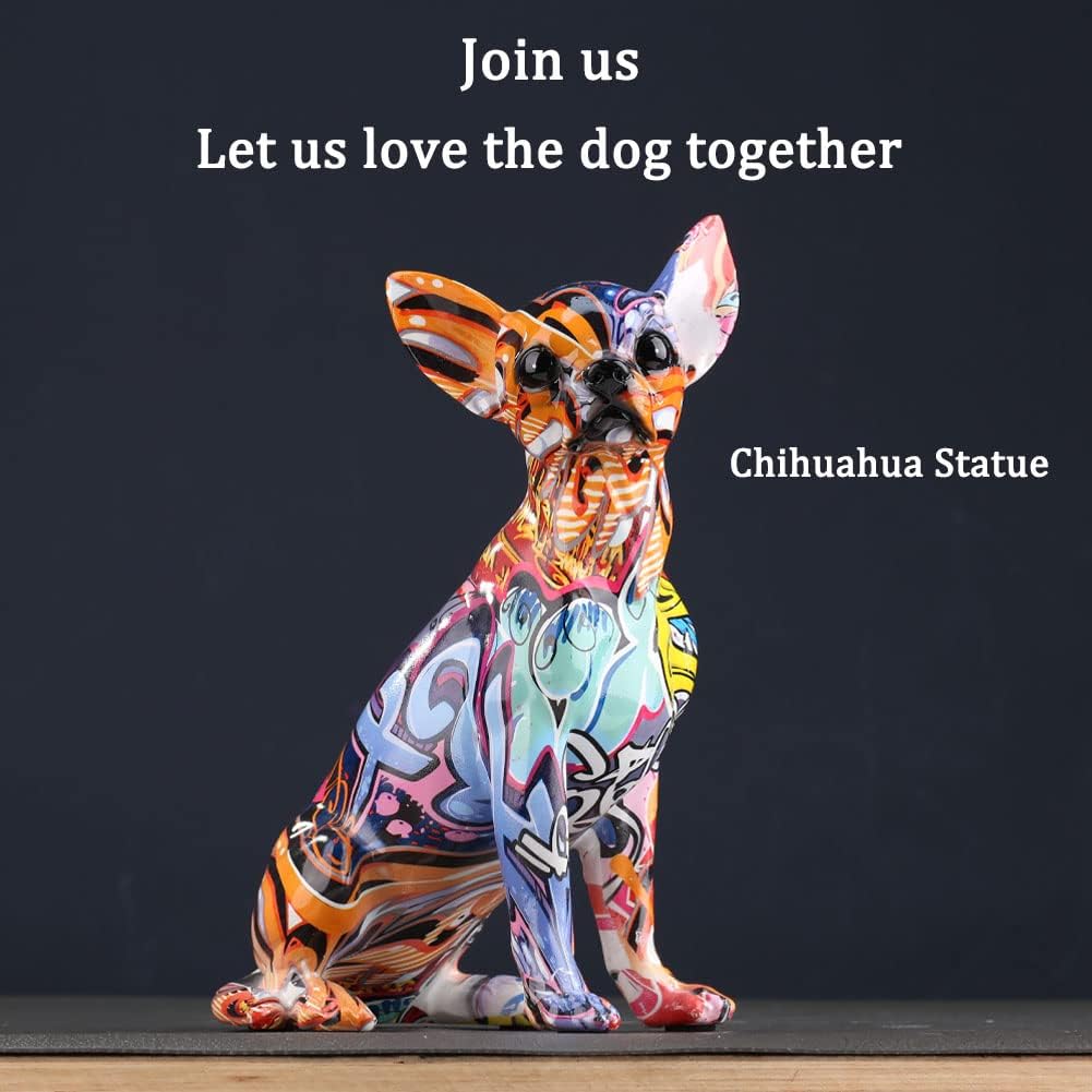 Chihuahua-Hundestatue aus Harz – Heimdekoration, bunte Chihuahua-Hundestatue, bunte Graffiti-Chihuah