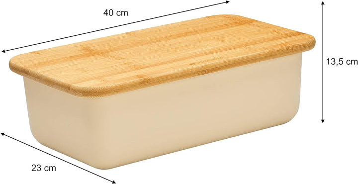 Zassenhaus Brotkasten, Deckel als Schneidbrett verwendbar, Brotkorb Bambus creme, 40 x 23 x 13,5 cm,