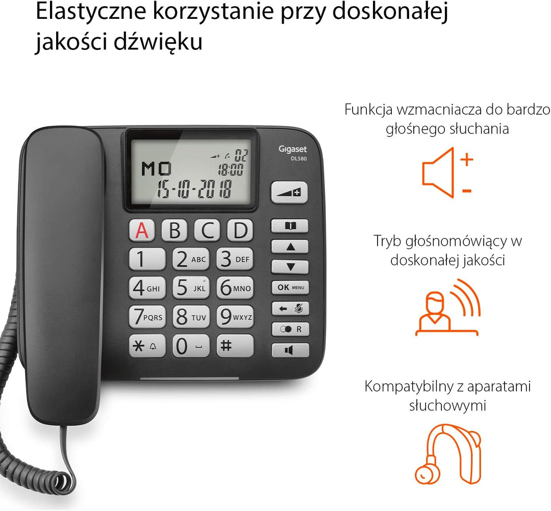 Gigaset Dl580 - Schnurgebundenes Telefon ohne Anrufbeantworter mit beleuchtetem Display - Grosse Erg