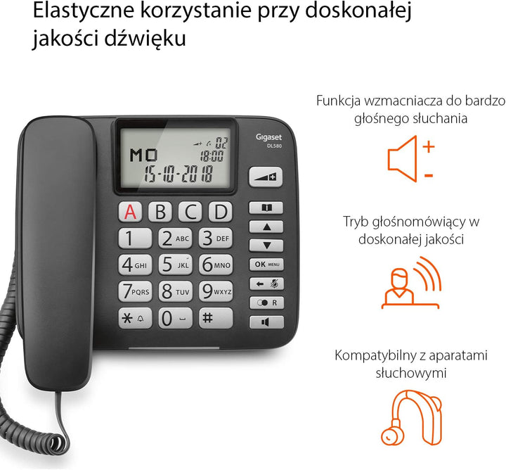 Gigaset Dl580 - Schnurgebundenes Telefon ohne Anrufbeantworter mit beleuchtetem Display - Grosse Erg