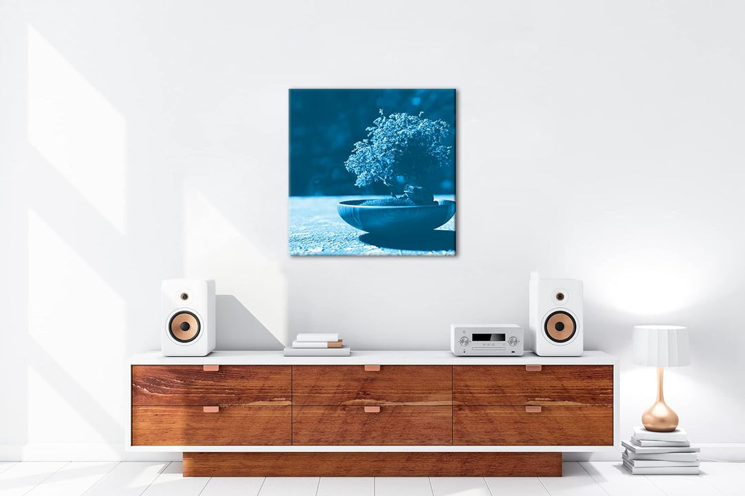 deyoli Kleiner niedlicher Bonsai Format: 70x70 Effekt: Monocrome Blau als Leinwandbild, Motiv fertig