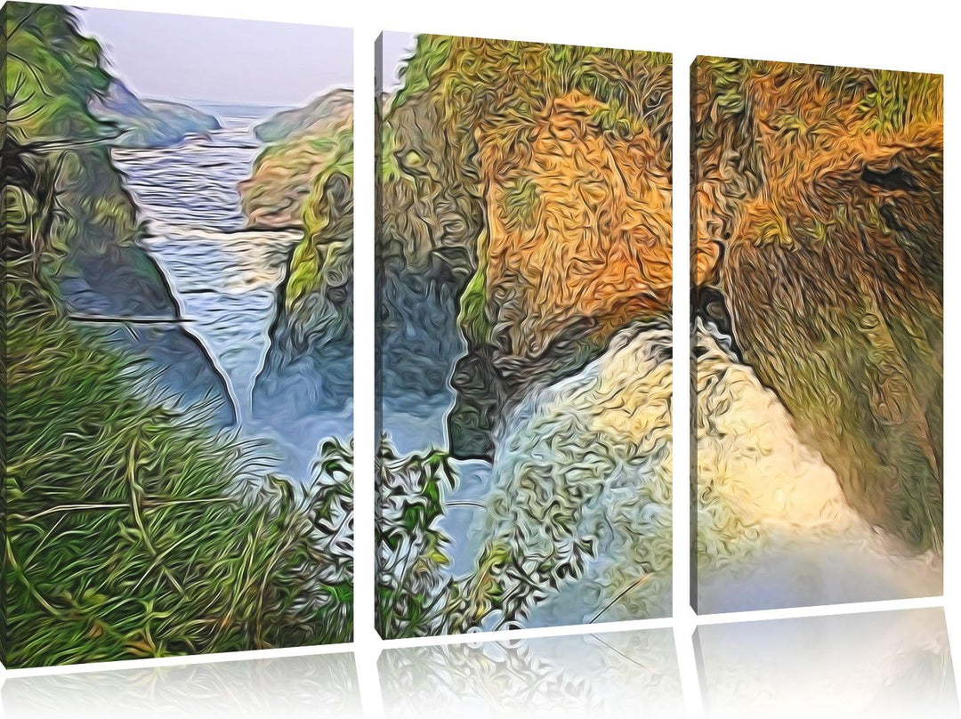 gigantischer Wasselfall NewArt 3-Teiler Leinwandbild 120x80 Bild auf Leinwand, XXL riesige Bilder fe