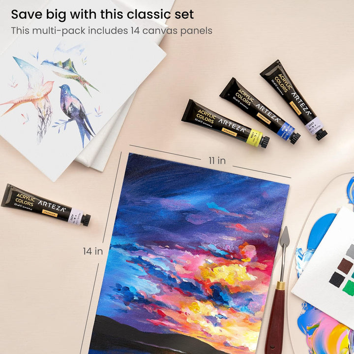 Arteza Malkarton, 27.9 x 35.6 cm, 14 Stück, schwarze Malpappe, grundierte Leinwand-Pappe 100% Baumwo