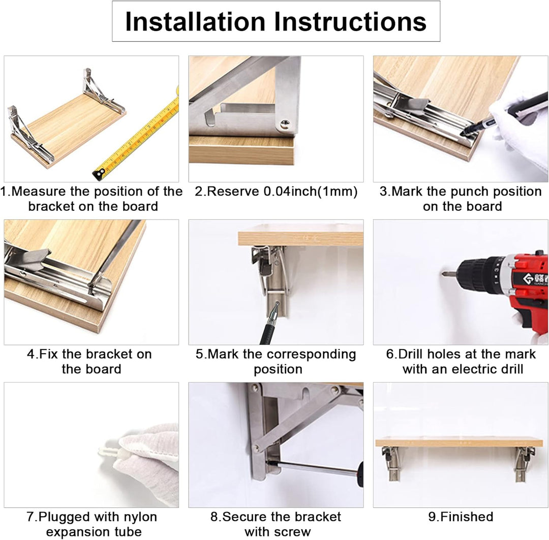RICHDMI 4 Stück Klappkonsole 350mm, Schwerlast Edelstahl, Folding Bracket Klappbügel Schwerlast, Hea