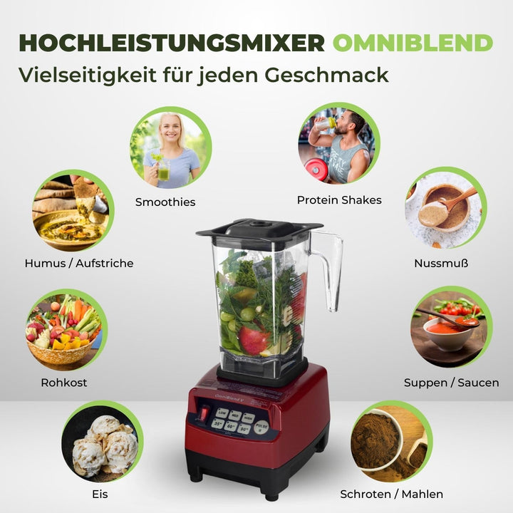 OmniBlend Smoothie Maker 1,5L in rot I Smoothie Mixer inkl. BPA-freiem Behälter & 6-Klingen-System a