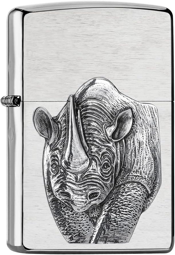 ZIPPO – Rhino Emblem – Chrome Brushed – Sturmfeuerzeug, befüllbar, in hochwertiger Geschenkbox