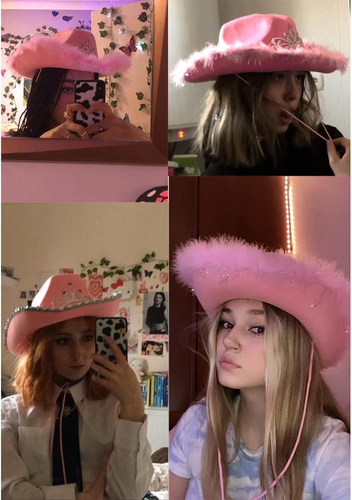 HUSHUI Cowboyhut für Damen, Cowboyhut aus Filz mit Kordelzug am Hals, Cowgirlhut, lustige Neuheit, P