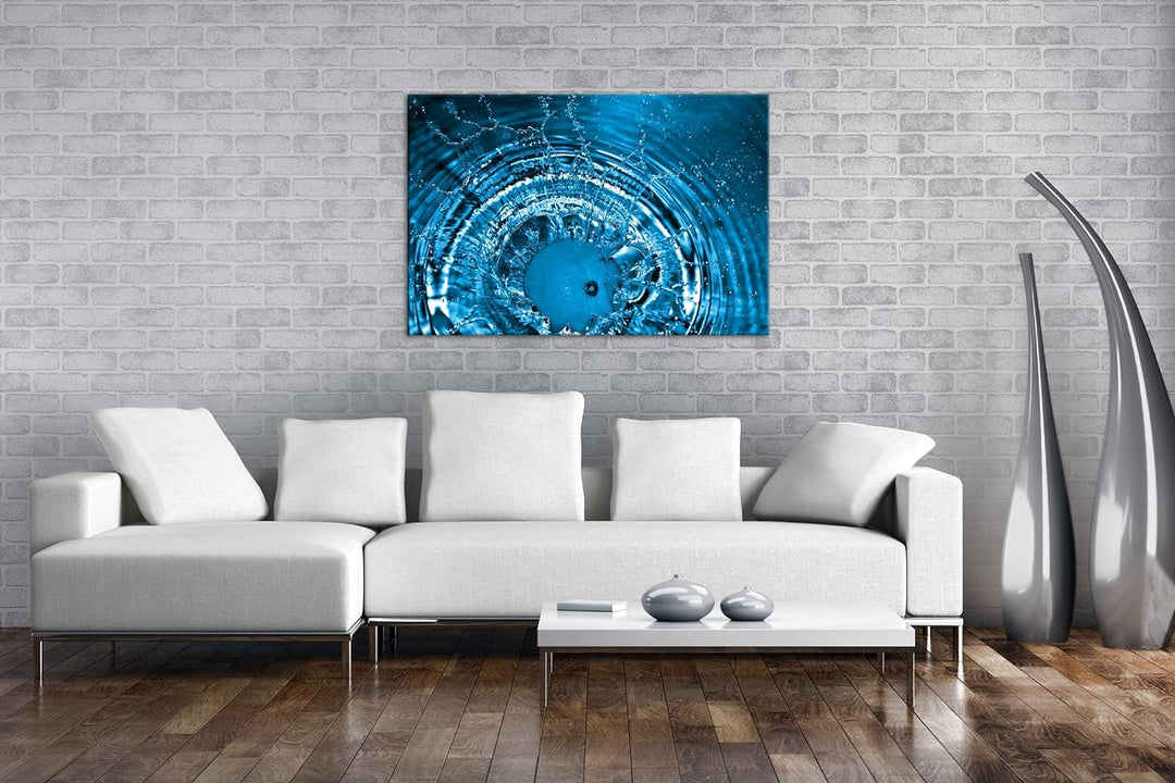 deyoli Orange fällt ins Wasser Format 80x60 Effekt: Monocrome Blau als Leinwandbild, Motiv fertig ge