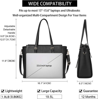 NEWHEY Handtasche Damen Shopper Damen Grosse Schwarz Gross Laptop Tasche 15.6 Zoll Elegant Leder Umh