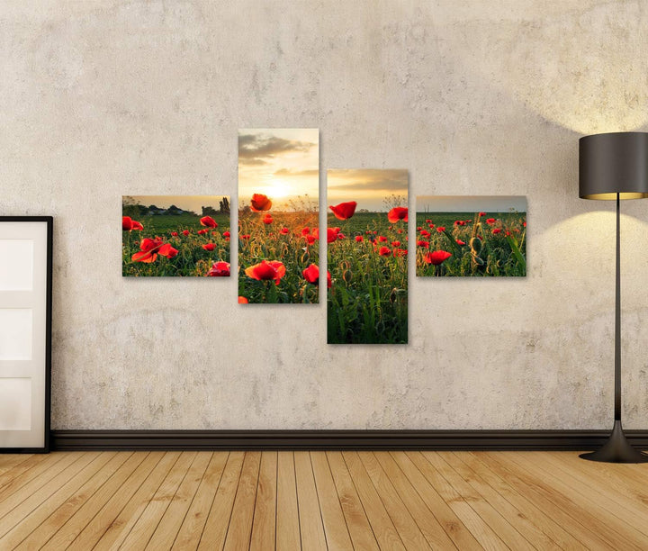Bild Bilder auf Leinwand Mohnblumen Feldblume bei Sonnenuntergang Wandbild, Poster, Leinwandbild PYC