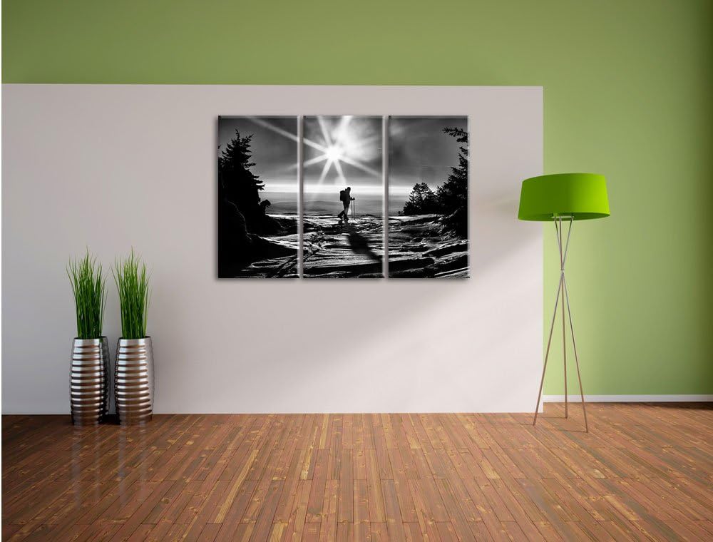 Pixxprint Wintersport Sonnenuntergang Ski als Leinwandbild/Grösse: 3 Teilig (120x80 cm) cm/Wandbild/