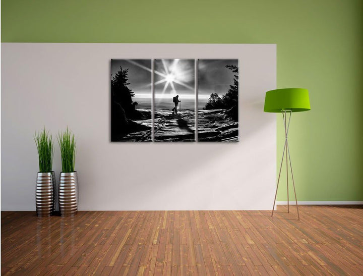 Pixxprint Wintersport Sonnenuntergang Ski als Leinwandbild/Grösse: 3 Teilig (120x80 cm) cm/Wandbild/