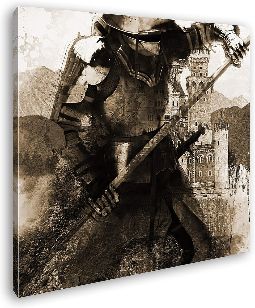 deyoli Mittelalter - Illustration Format: 70x70 Effekt: Sepia als Leinwandbild, Motiv auf Echtholzra