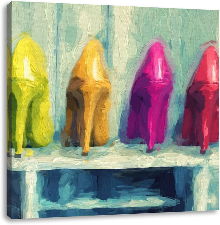 High Heels im Schrank, Format: 70x70 auf Leinwand, XXL riesige Bilder fertig gerahmt mit Keilrahmen,
