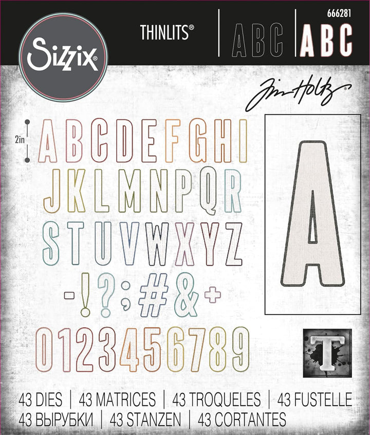 Thinlits Stanzformenset, alphanumerisches Bulletin, 43 Stück, von Tim Holtz, Bulletin