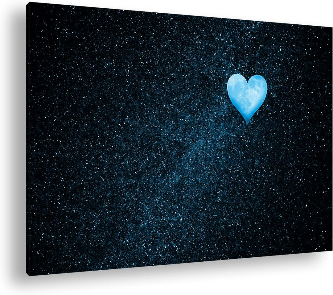 deyoli Mond als Herzform Format 80x60 Effekt: Monocrome Blau als Leinwandbild, Motiv fertig gerahmt