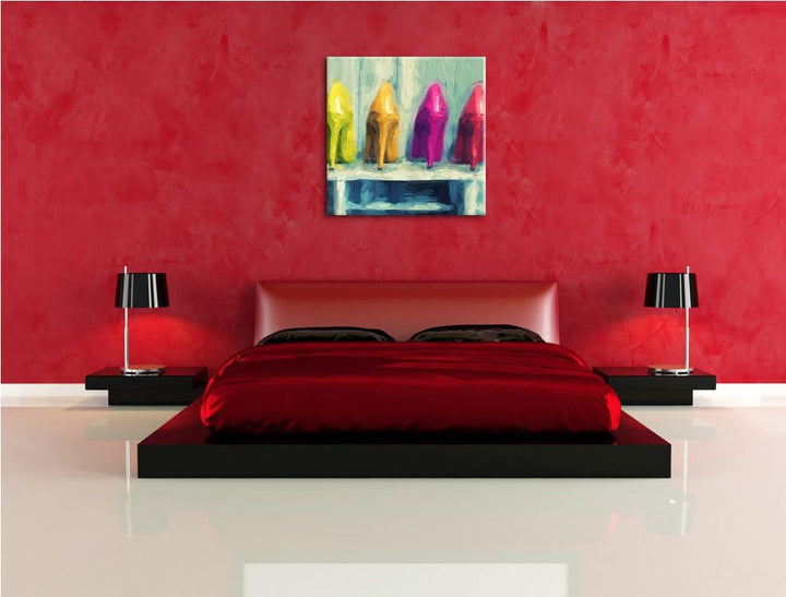 High Heels im Schrank, Format: 70x70 auf Leinwand, XXL riesige Bilder fertig gerahmt mit Keilrahmen,