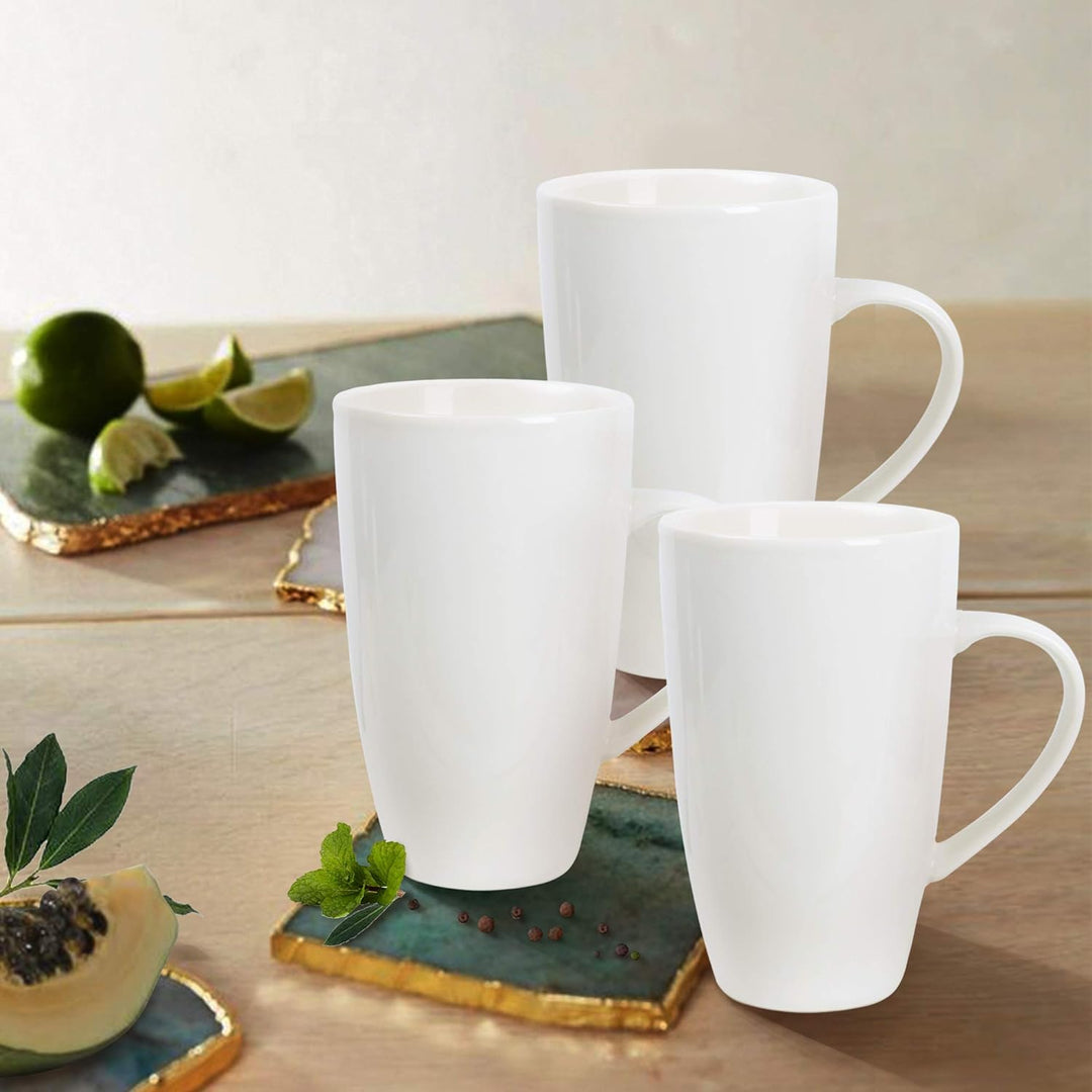 fanquare Weisse Kaffeetasse Set, Kaffeset 4 Personen, Grosser Porzellan Becher für Cappuccino, Kaffe