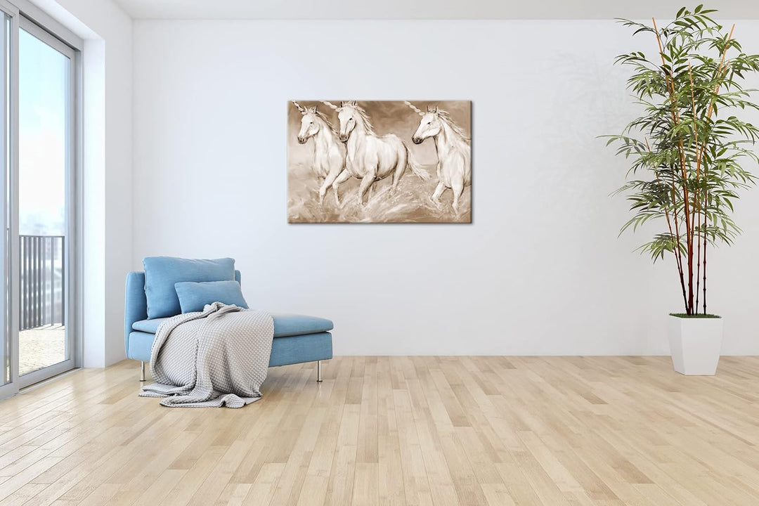 deyoli zauberhafte Einhorn Herde Format: 80x60 Effekt: Sepia als Leinwandbild, Motiv fertig gerahmt