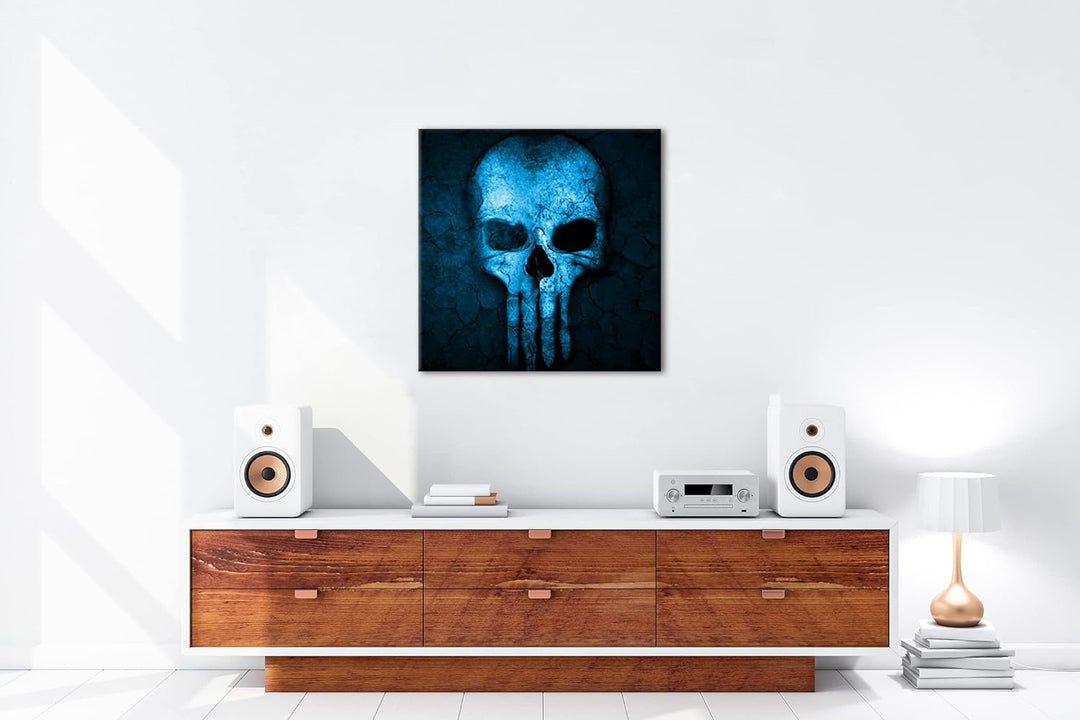 deyoli Toten Schädel Format: 70x70 Effekt: Monocrome Blau als Leinwand, Motiv fertig gerahmt auf Ech