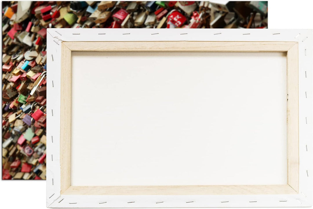 deyoli tausende Schlösser mit Herzen im Format: 80x60 als Leinwandbild, Motiv fertig gerahmt auf Ech