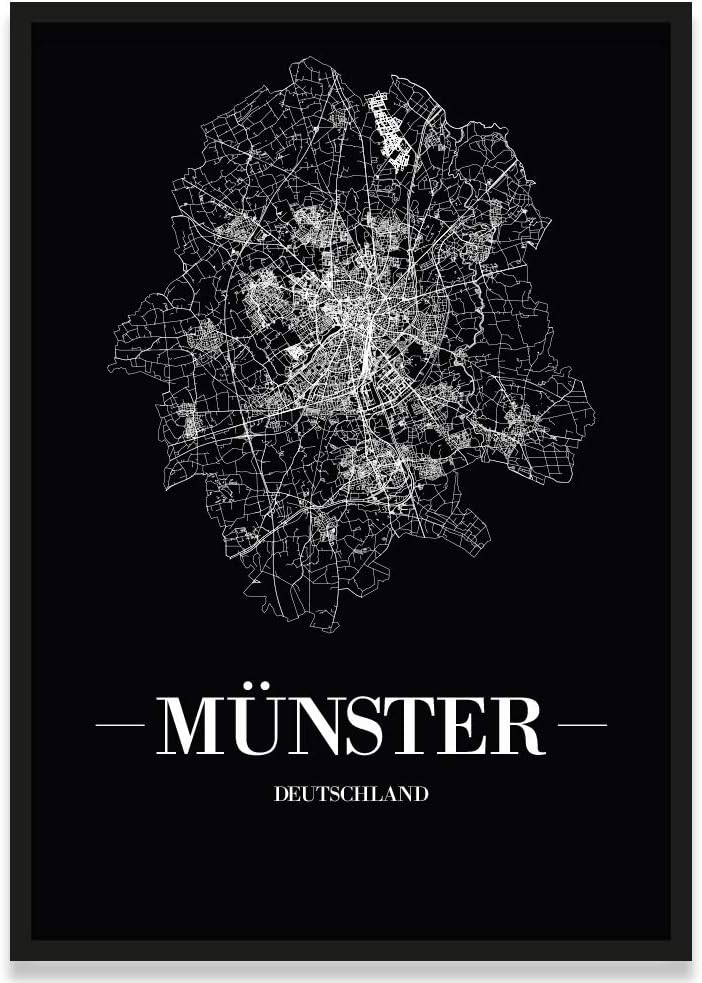 JUNIWORDS Stadtposter, Münster, Wähle eine Grösse, 21 x 30 cm, Poster mit Rahmen, Schrift A, Schwarz