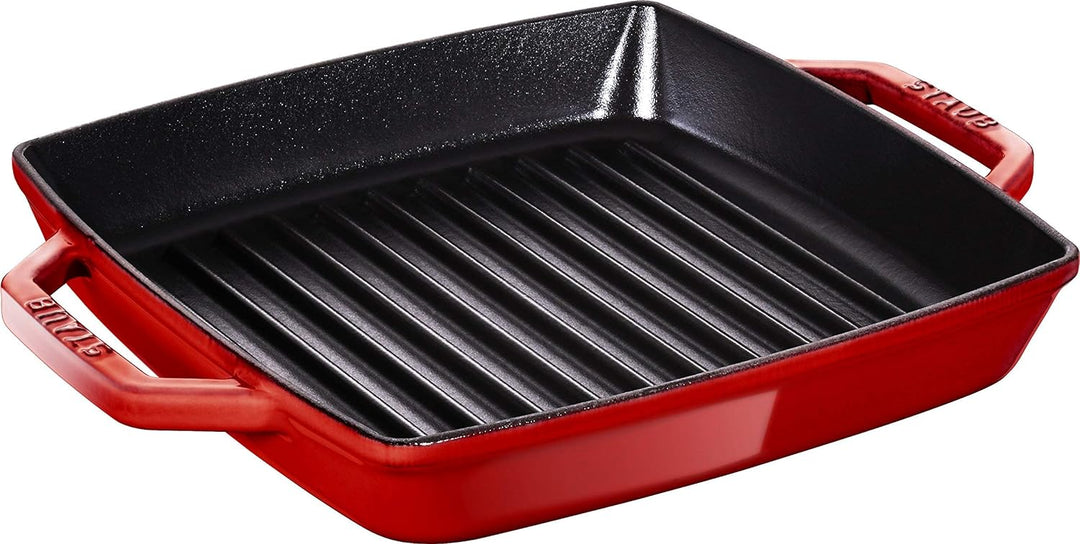 Staub 40511-730-0 Grillpfanne, rechteckige mit zwei Griffen, 23 cm, Gusseisen, kirschrot Kirschrot 2