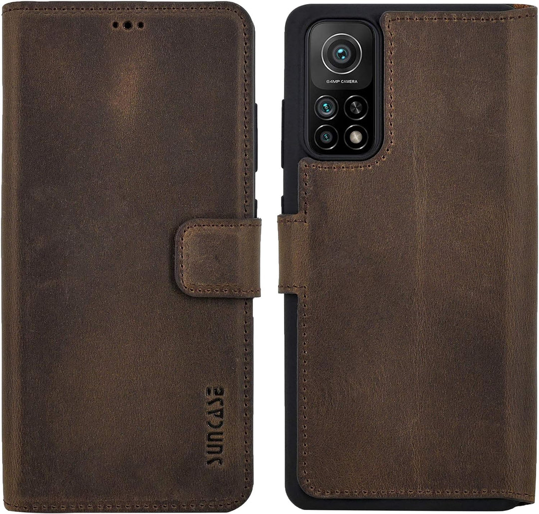 Suncase Book-Style Hülle kompatibel mit Xiaomi Mi 10T 5G Leder Tasche (Slim-Fit) Lederhülle Handytas