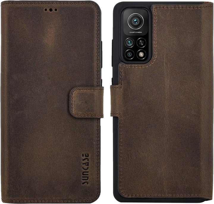 Suncase Book-Style Hülle kompatibel mit Xiaomi Mi 10T 5G Leder Tasche (Slim-Fit) Lederhülle Handytas