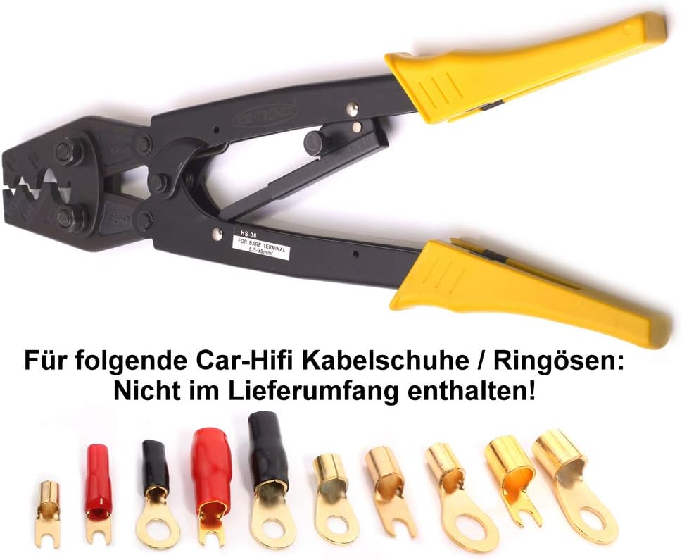 Crimpzange HS38 5,5-38 mm² ideal für Car-HiFi Auto unisolierte Kabelschuhe KFZ