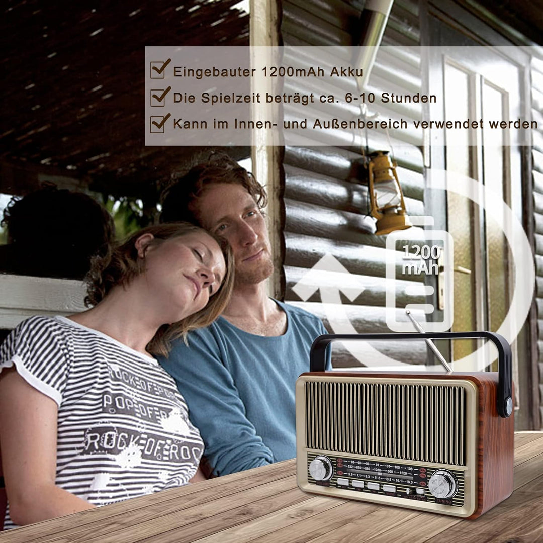 Retro Radio Bluetooth 5.0, Sentasi Nostalgie Radio mit 1200mAh Wiederaufladbare Batterie, AM SW FM V