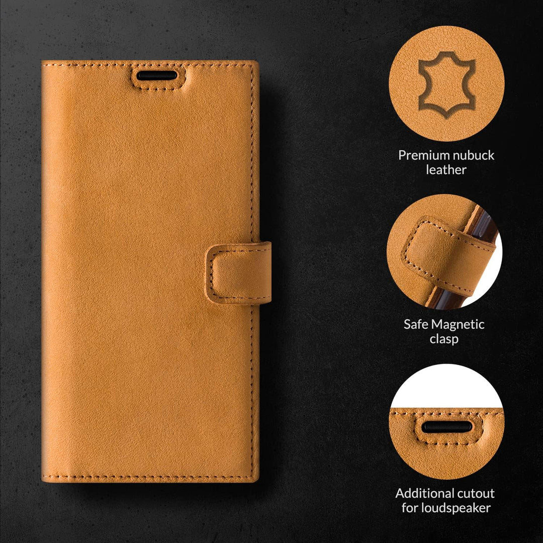 SURAZO Handyhülle für Samsung Galaxy S23 Ultra Hülle Leder – Klappbare Echtleder Schutzhülle [Magnet