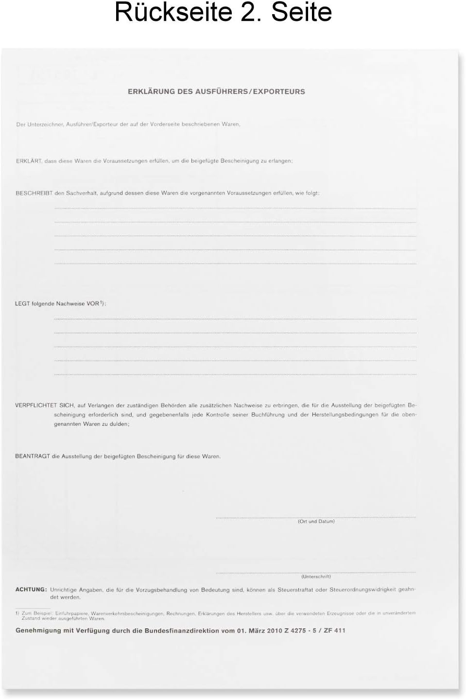 EUR1 EUR.1 Warenverkehrsbescheinigung Formular für Laserdrucker (50 Stck), 50 Stck